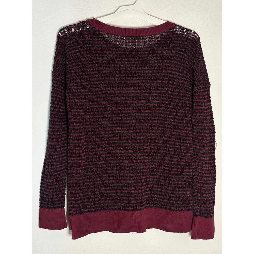 Ann Taylor Loft Womens Burgundy Black Textured Knit Long Sleeve Sweater Large - Picture 3 of 5